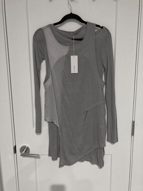 Pinkyotto Light Gray and White Mini Dress